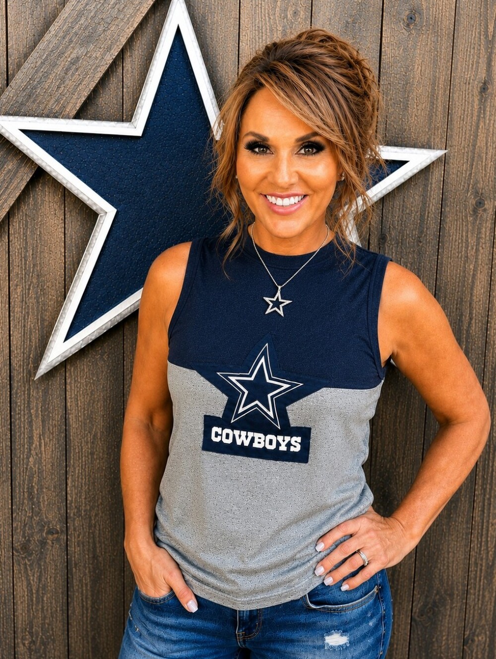 NFL Dallas Cowboys Navy and Gray Women's Tank/Sleeveless Top with Star Logo Sz M